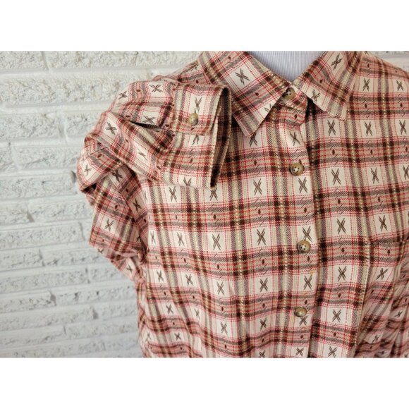 CST Sport Womens Shirt 2X Plus Long Sleeve Red Brown Plaid Cotton PLA88E - Picture 5 of 8